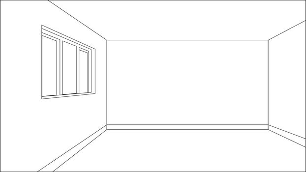 Virtual model room sketch with only outer lines of the shapes
