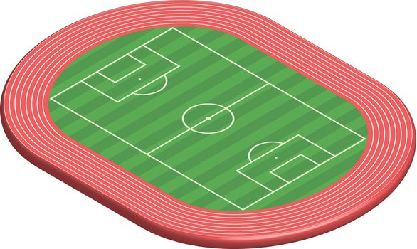 3 dimensional football field pitch along with racetrack 

