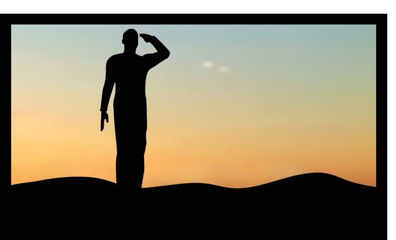 Silhouette of an army soldier saluting