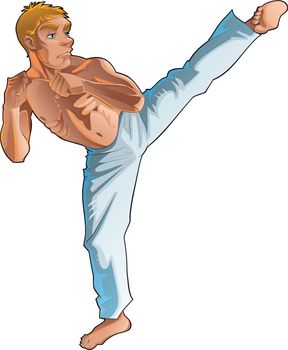 Martial art pose. Vector and cartoon character.

