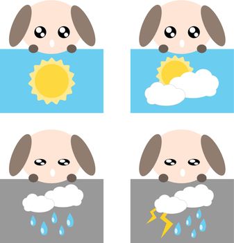 Paper weather icon dog sun cloud rain and lighting concept illustration