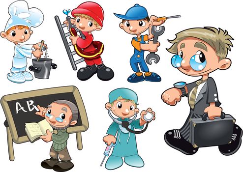 Types of Workers. Funny cartoon and vector isolated characters

