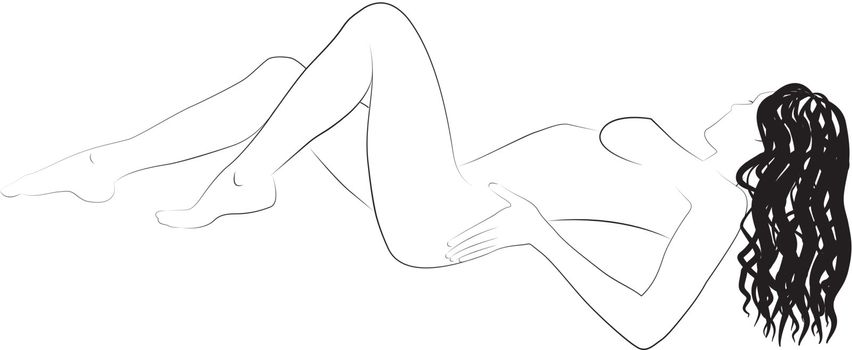 Nude woman vector outline on white background. Fully editable