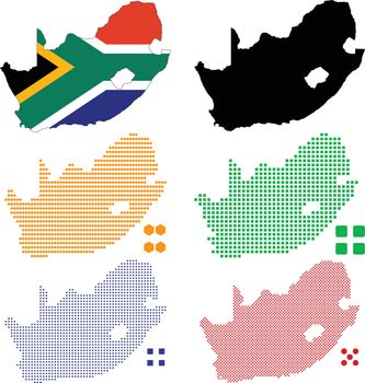 Vector illustartion different pixel map of South Africa.