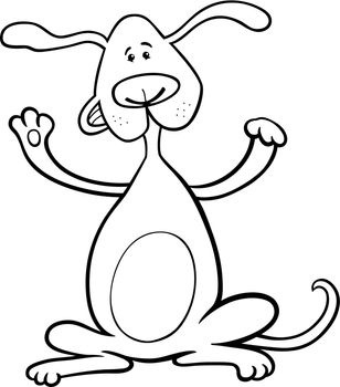 Black and White Cartoon Illustration of Happy Playful Standing Dog or Puppy for Coloring Book