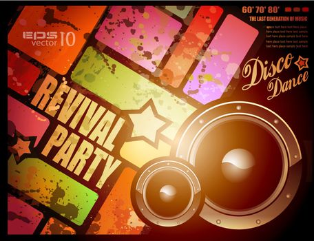 Retro' revival disco party flyer or poster for musical event of 1960/1980 period! 