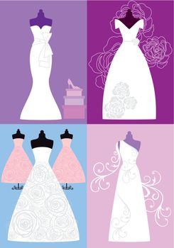 wedding gowns, bridal dresses, fashion illustration, vector set