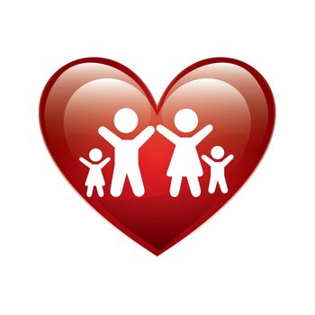 family symbol over red heart background. vector illustration