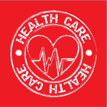 heath care seal with hearth over red background. vector illustration