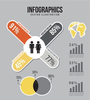 infographics with graphs and bar, vintage. vector illustration