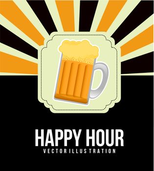 happy hour illustration with beer over vintage background. vector