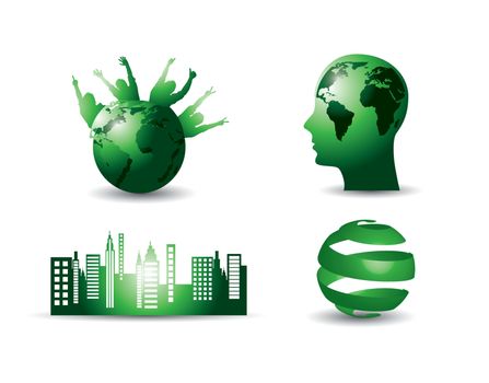 green ecology elements with shadow. vector illustration