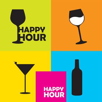 colorful happy hour signs background. vector illustration