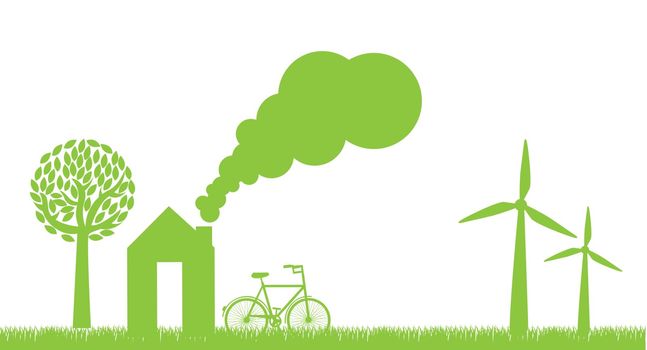 green home with  elements, ecology concept. vector illustration