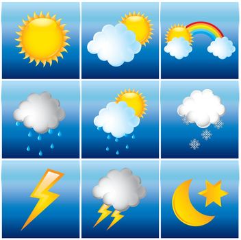 weather icons with sun and rain. vector illustration