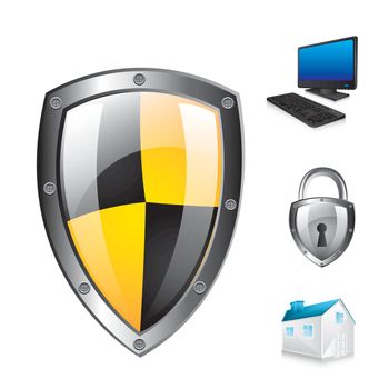 protection shield with icons over white background. vector illustration