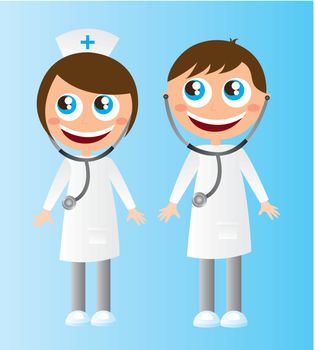 woman and men doctors cartoons with stethoscope. vector
