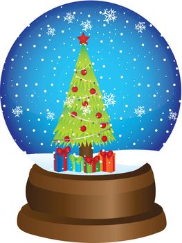 snow globe with tree and gifts over white background. vector