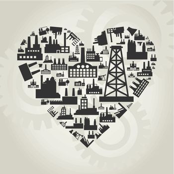 Heart made of factories. A vector illustration