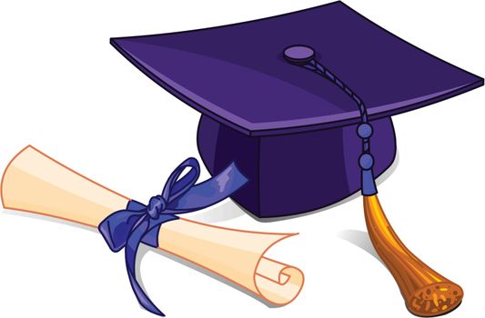 Illustration of graduation cap and diploma