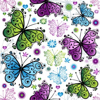 Seamless spring bright pattern with colorful butterflies (vector)
