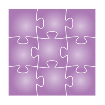 Set of nine violet isolated puzzle pieces in the square composition