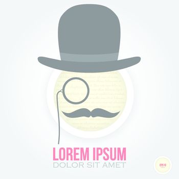 Gentleman face with hat, mustache and eyeglasses.