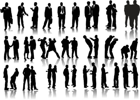 Forty businessmen  silhouettes. Vector illustration