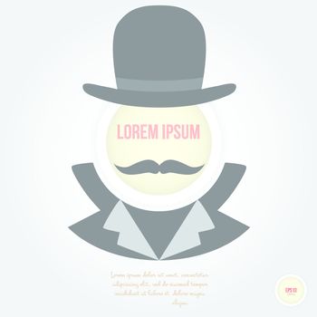 Decorative man speech bubble. Retro style. Gentleman face with hat and  mustache.
