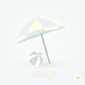 Illustration of  beach umbrella with ball, retro style