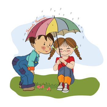 little girl and little boy is best friends, vector illustration
