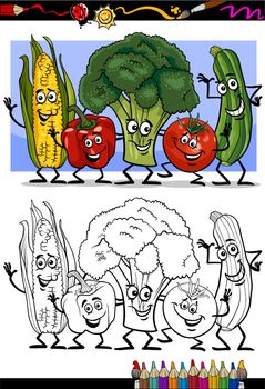 Coloring Book or Page Humor Cartoon Illustration of Vegetables Comic Food Objects Group for Children Education