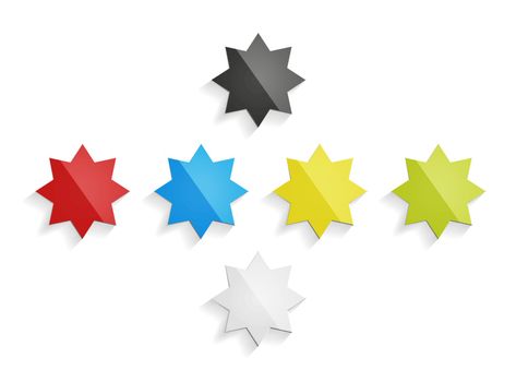 The set of red, blue, yellow, green, black and grey stars