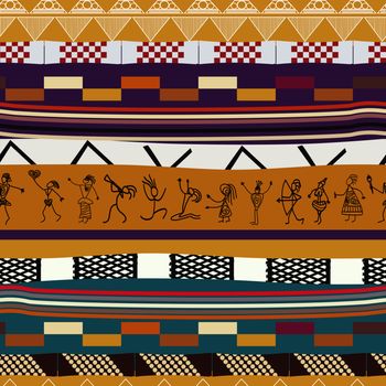 Seamless texture with figures of primitive people. Tribal style