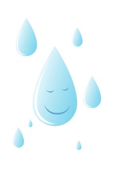 The figure shows the blue drops of rain with a smile on white background