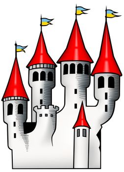 White Castle - Colored Cartoon Illustration, Vector