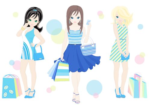 three fashion shopping girls with shopping bags