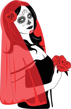 Vector of Sugar Skull Lady with face paint for Day of the Dead (Dia de los Muertos)
