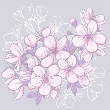 Cherry blossom. Decorative floral illustration of sakura flowers