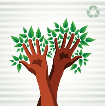 Eco friendly concept tree hand leaf design. Vector illustration layered for easy manipulation and custom coloring.