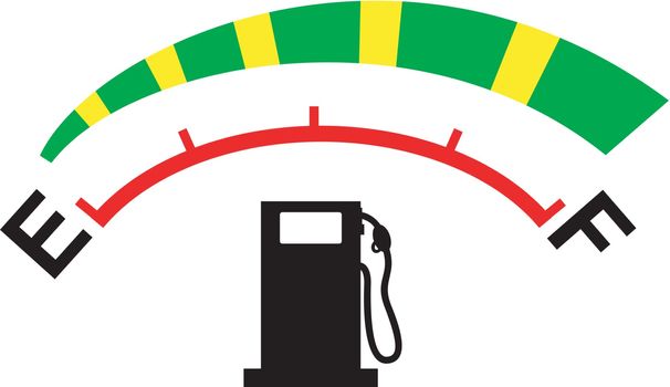 illustration of a fuel gage meter showing empty to full on isolated white background