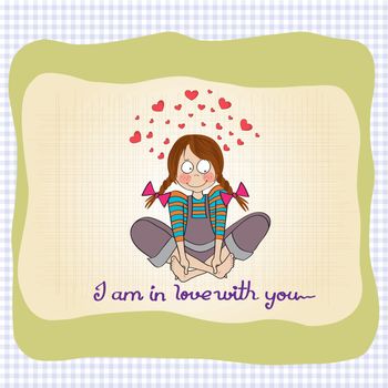 pretty young girl in love, illustration in vector format