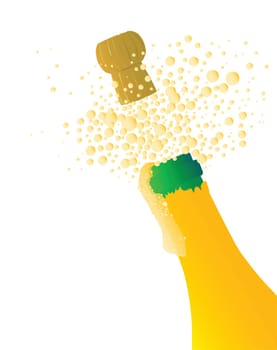 Champagne bottle being opened with froth and bubbles