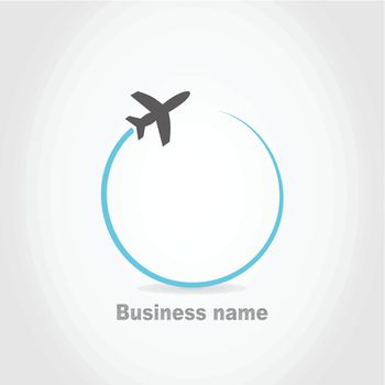 The plane flies on a grey background. A vector illustration