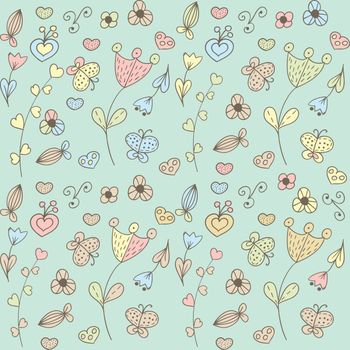 Abstract floral background with hearts and flowers