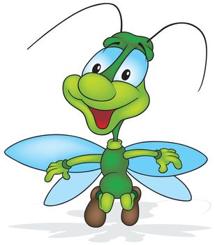 Green Smiling Bug - Colored Cartoon Illustration, Vector