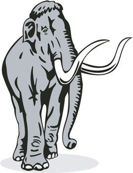Illustration of a mammoth elephant done in retro style on isolated background.