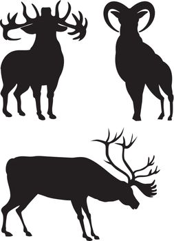 Illustration of elk animals silhouettes isolated on a white background.