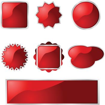 Collection of seven different shapes of red glossy buttons
