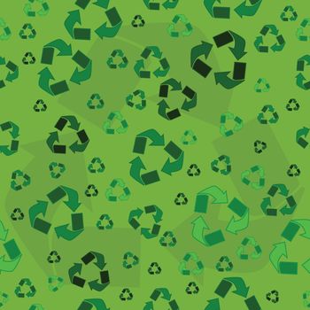 Seamless background with the recycling symbol in different tones of green